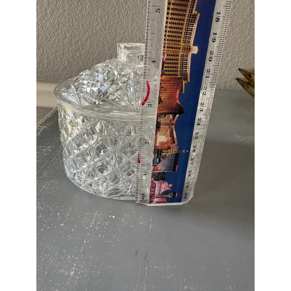 Vintage Clear Plastic Covered Candy Dish Trinket Box Starburst Diamond Pattern
